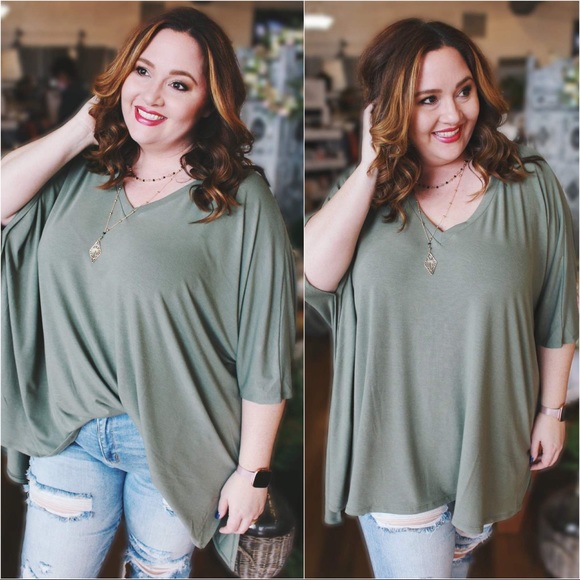 Infinity Raine Tops - The forever T-shirt Poncho-Olive